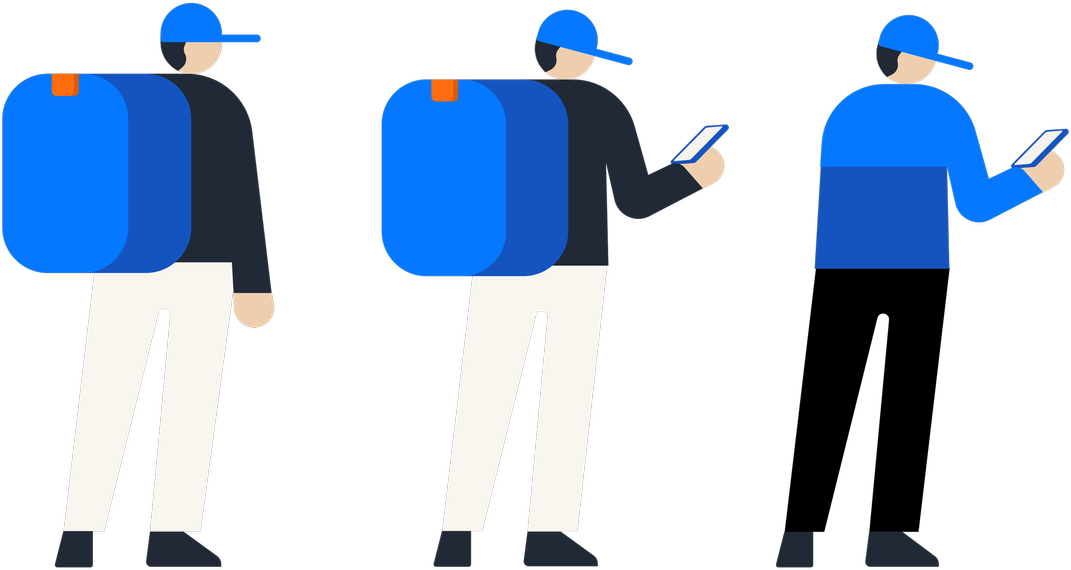 Illustration of Amazon delivery drivers walking.