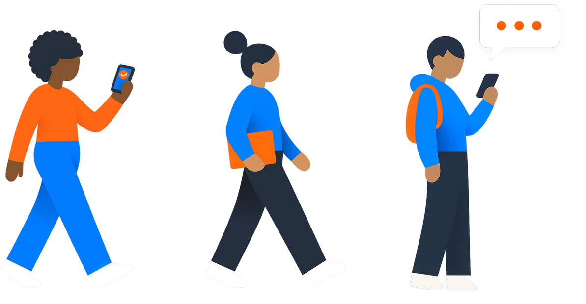 Illustration of three people walking while looking at their phones.