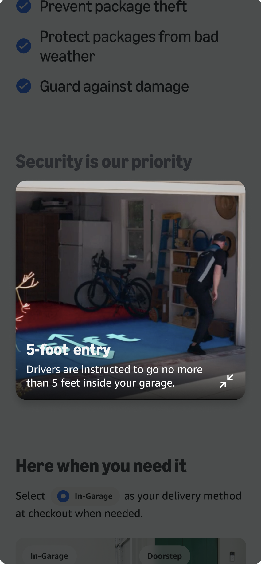 Expanded security pop-out: camera and visibility options.
