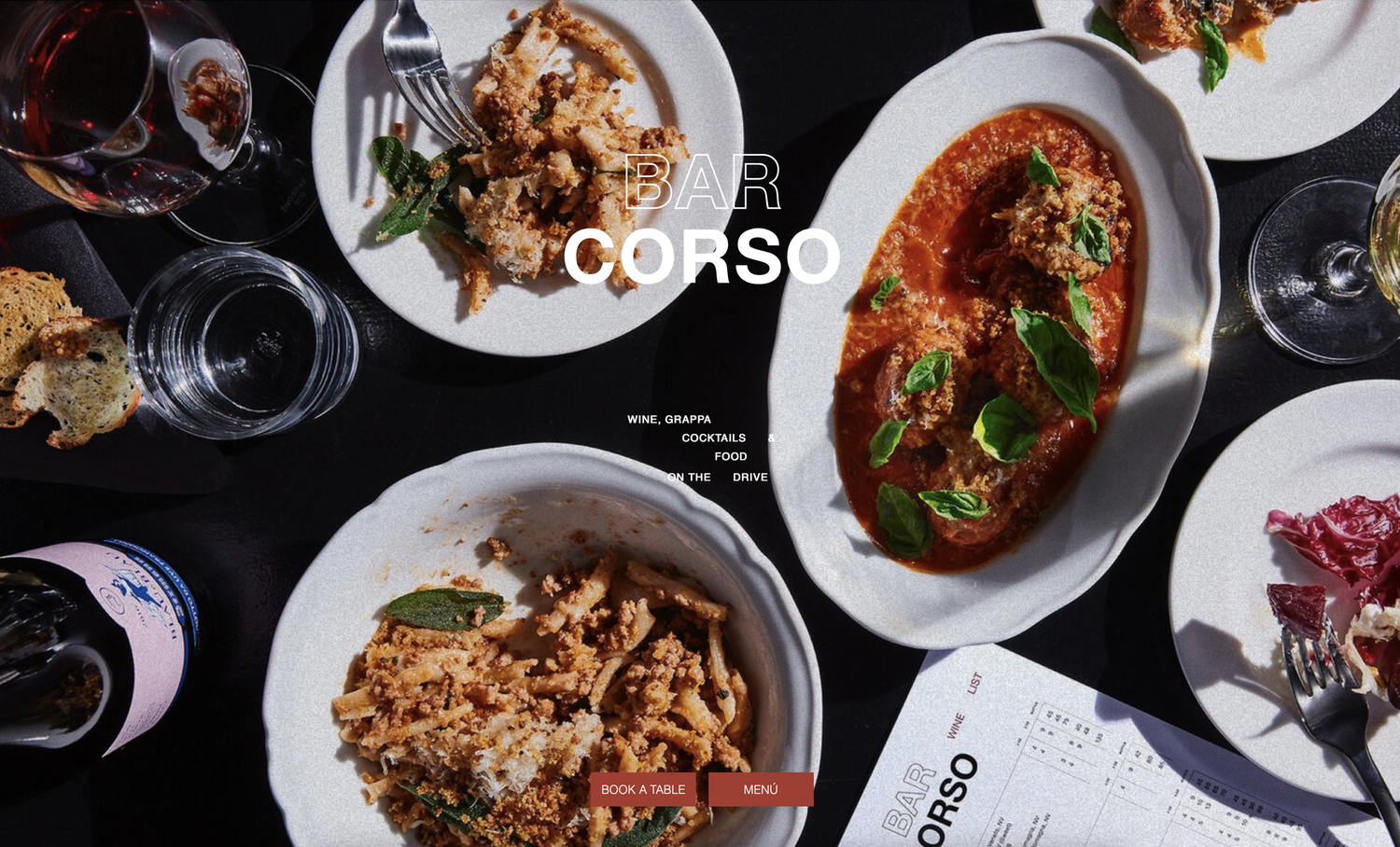 Bar Corso desktop home page design.