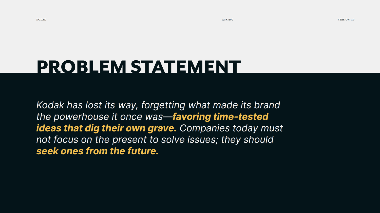 Kodak problem statement slide.